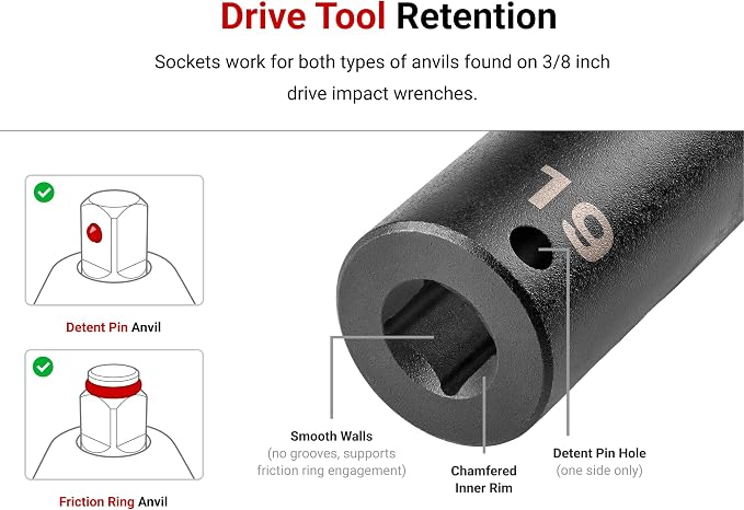 TEKTON 3/8 Inch Drive Impact Socket Set, 57-Piece | SID91121 | (6 - 24 mm), Shallow, Semi-Deep, and Deep, 6-Point, Socket Rail