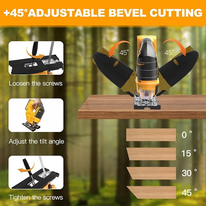 bellaDimora Jigsaw Tool Compatible with DeWalt 20V MAX Battery | Cordless with LED Light, 0-45° Bevel Cuts, 3 Orbital Settings, Wood/Metal/PVC Cutting, Tool-Free Blade Change (No Battery)