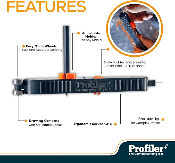Profiler+ Multifunction Scribing Tool – Adaptable to Any Marker, Ultimate Precision Contour Scribe Tool for Accurate Woodworking, Cabinets, Flooring, and Carpentry