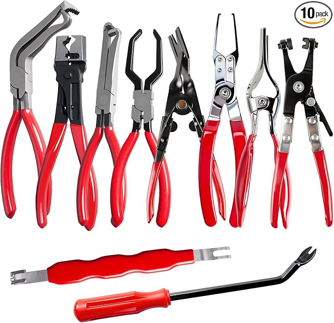 10 Pieces Electrical Disconnect Pliers for Cars, Automotive Electrical Plug Connector Disconnect Tool and Connector Separator and Hose Clamp Pliers, Fuel Line Tool and Auto Trim Removal Tool Set