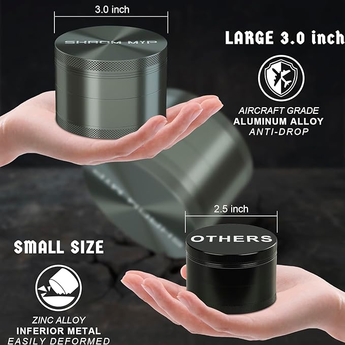 Grinder, Large 3.0” Kitchen Tools Aluminum Metallic Gray