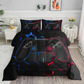 Axolotl Gamer Comforter Set King Size,Geometric Honeycomb Gaming Bedding,Video Games Comforter,3 Piece Game Console Print Bedding Set for Kids Boys Girls Teens,1 Duvet 2 Pillowcases,Blue Red