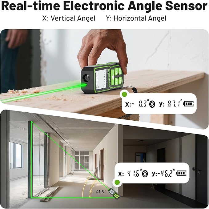 Laser Measuring Tool with Bluetooth APP, 200ft, ±1/16" High Accuracy, Huepar Rechargeable Green Beam Laser Distance Meter Multiple Measurement Modes, IP54 Durable for Home & Construction