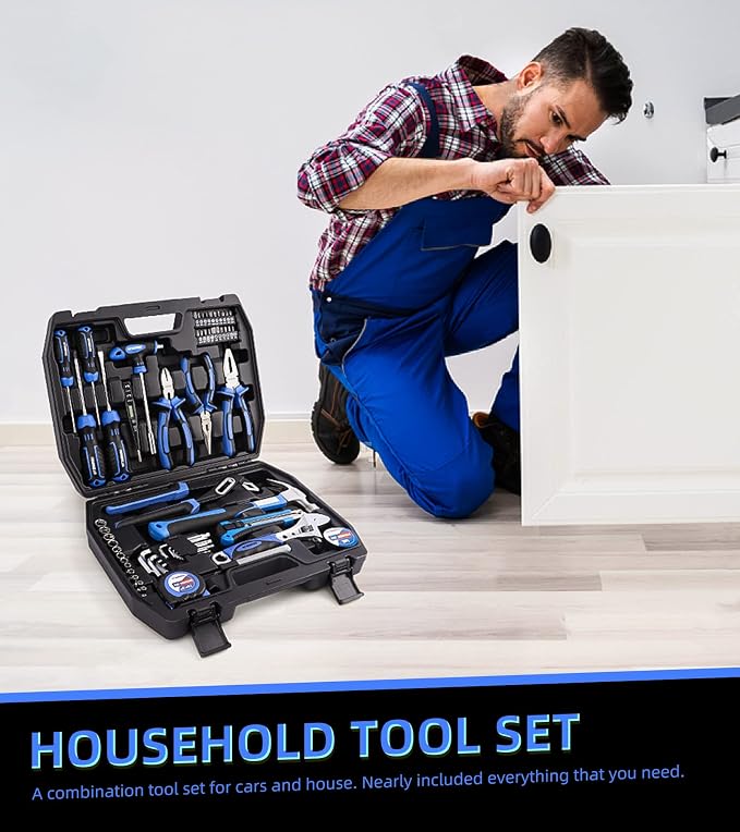 URASISTO 62 Piece Tools Set, General Household Tool Kit with Storage Toolbox, Basic Tool Set for Home, Garage, Apartment and Dorm