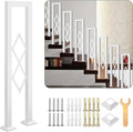 U-Shaped Stair Handrail, White Wrought Iron Hand Rails Decorative Railing for Indoor Stairs, Porch Deck Loft Corridor Safety Non-Slip Support Poles, with Diamond Pattern (White/3FT/90CM)