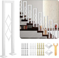 U-Shaped Stair Handrail, White Wrought Iron Hand Rails Decorative Railing for Indoor Stairs, Porch Deck Loft Corridor Safety Non-Slip Support Poles, with Diamond Pattern (White/2.8FT/85CM)