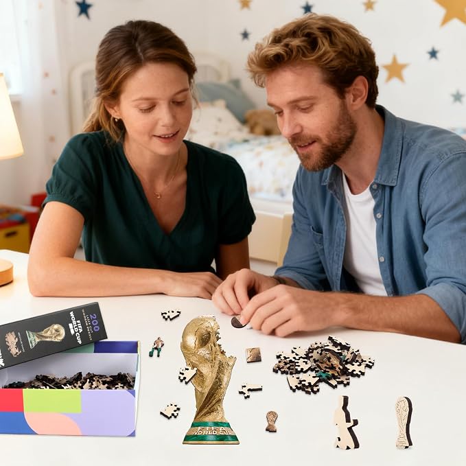 FIFA World Cup2026 Trophy Wooden Puzzle for Adults, 200 Pieces Irregular Shape Puzzle, 5MM Thick, Creative Collectible Jigsaw Puzzles Gift for Fans, Officially Licensed Product, 6.3 x 16