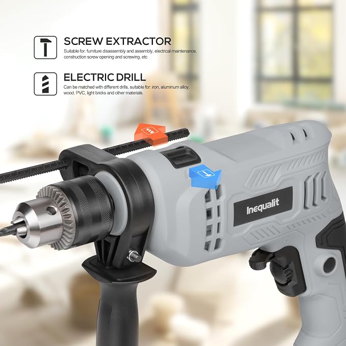 Corded Hammer Drill 4.5Amp 0-3000 RPM, 1/2 Inch Chuck Impact Drill with 105-Piece Accessory Set, Adjustable Speed Control, 360° Swivel Handle, Depth Gauge and Portable Carrying Case