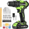 WORKBLESS 21V Power Drill Set, Cordless Drill with Battery and Charger, 3/8'' Keyless Chuck, Variable Speed, 18+1 Torque Setting and 28pcs Bits Tool Set(Green, 1 Battery)
