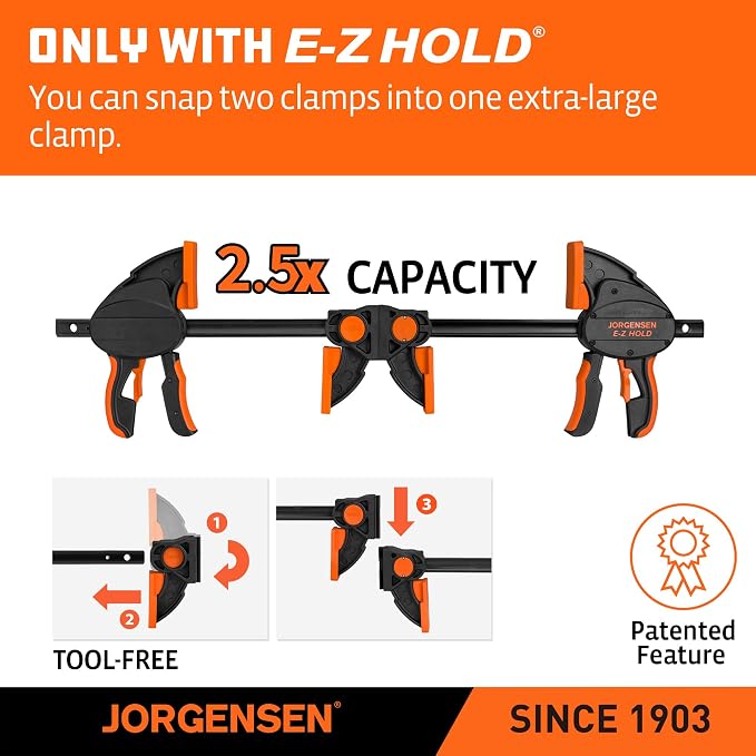 Jorgensen E-Z Hold 2-Pack 6" 800LBS Heavy Duty Woodworking Bar Clamps
