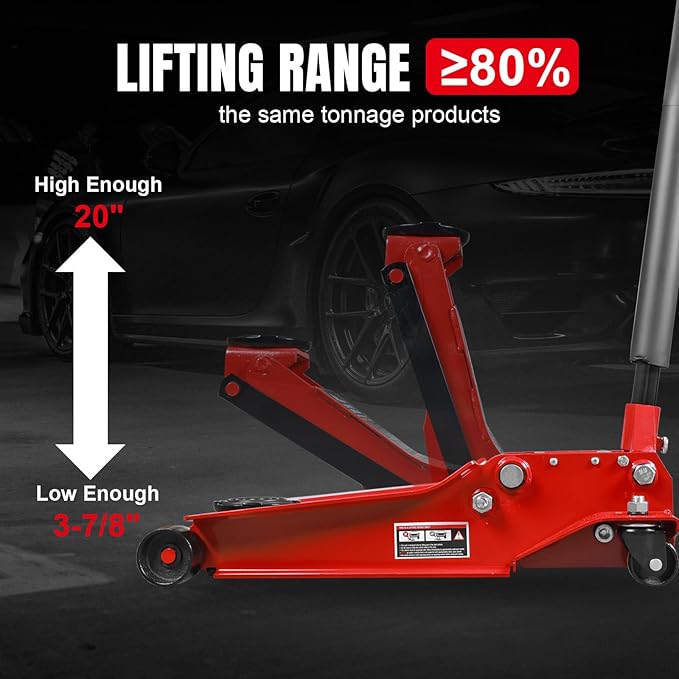 Jack Boss 4 Ton Floor Jack Hydraulic Low Profile Floor Jack with Dual Piston Quick Lift Pump, 4 Ton (8,800 lbs) Capacity, Red