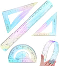 HARFINGTON 4pcs Triangular Ruler Set 30cm Plastic Flexible Straight Metric Soft Bendable Ruler Geometric Protractor Triangle Rulers for Home Office