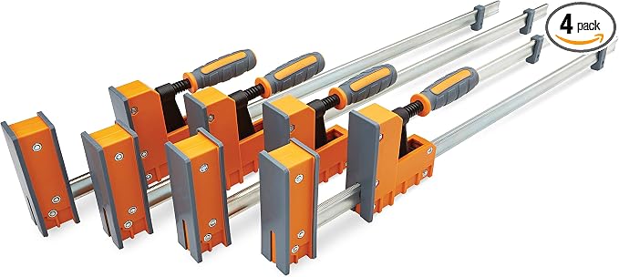 Bora 4 Pack Parallel Clamps for Woodworking - Two 24 Inch and Two 31 Inch Parallel Wood Clamps Heavy Duty Bar Clamp for Wood Working with 1100 Lbs of Clamping Force Each - DIY Bora Clamp Set