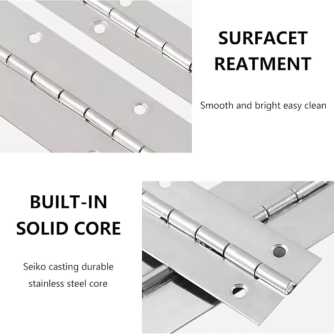 4 PCS 16 Inch Stainless Steel Piano Hinge Heavy Duty with 64 Pcs Screws for Cabinets Boat Marine Door DIY Woodworking Storage Box Hatche Furniture Hardware Silvery