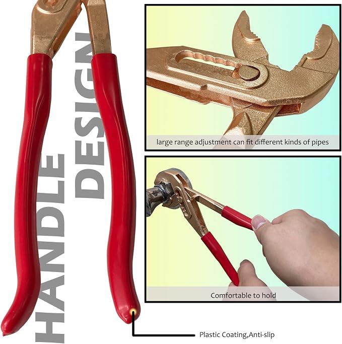 WEDO Non-Sparking Slip Joint Pliers with Rubber Grip Handle 10", Spark-free Safety Slip Joint Pliers,Beryllium Copper, Non-Magnetic, DIN Standard, BAM & FM Certificate, Size 10 * 32 * 250mm