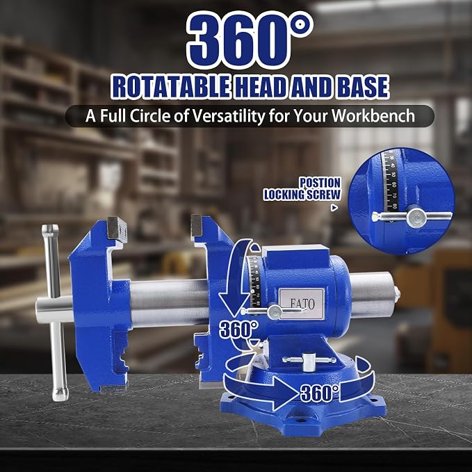 FATO 5” 360° Ductile Iron Bench Vise, 8800LB Force Blue