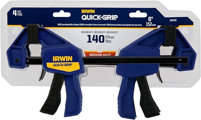 IRWIN Quick-Grip 1964758 One-Handed Mini Bar Clamp 4 Pack, 6", Blue