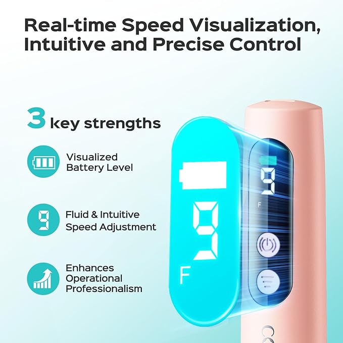COSLUS C52 Electric Cordless Nail Drill: Professional Nail File kit with LED Screen for Acrylic Gel Powder. Portable for Home DIY & Salon Use. Manicure Pedicure for Beginners, Women, Travel, Red