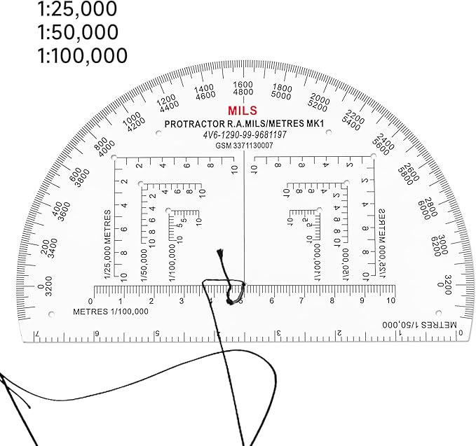 CYA Military Map Protractor for Land Navigation, Military Style UTM/MGRS Coordinate Scale, 6" RA