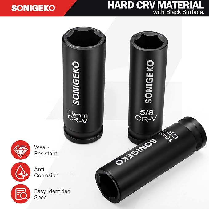 67-Piece 3/8" Drive Impact Socket Set,SAE 5/16"-3/4" & Metric 8-19mm | 6 Point CR-V Steel Sockets,Extension Bars ,20-Piece CR-MO Swivel Sockets, Universal Joint, Ratchet Handle and Adapter