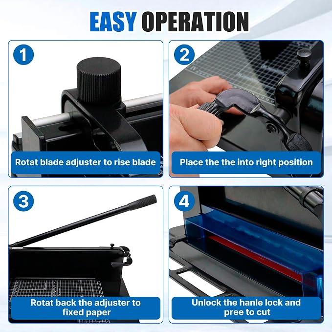 Heavy Duty Paper Cutter for A4 Paper,12'' 400 Sheets Capacity Guillotine Paper Cutter,Solid Steel Construction Stack Paper Trimmer for Office,Commercial Use,Double Safety Protection,Black (A4 12 Inch)