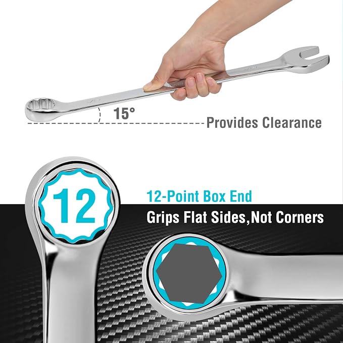 DURATECH Long Pattern Combination Wrench Set, SAE, 5-Piece, 1" to 1-1/4", 12 Point, CR-V Steel, with Rolling Pouch | 12 Point, CR-V Steel, Rolling Pouch