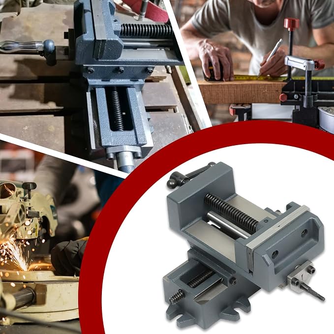 findmall 4 Inch Cross Cross Slide Drill Press Vise 1-3/8”Jaw Depth