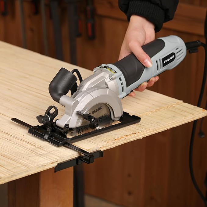 710W Mini Circular Saw, 5200RPM 6Amp Corded Compact Saw with 4-1/2" 24T TCT & 60T HSS Blade, Parallel Guide Ruler, Allen Wrench, Vacuum Adapter, Max Cutting Depth 1-2/3"(90°) 1''(45°)