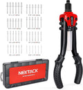 NEXTACK Rivet Gun Kit with 350 Blind Rivets, Heavy Duty Two-Handed 1/4” Pop Rivet Gun Set (NT300), 5 Nosepieces, Built-in Shaft Catcher for Van, Gutter & Automotive