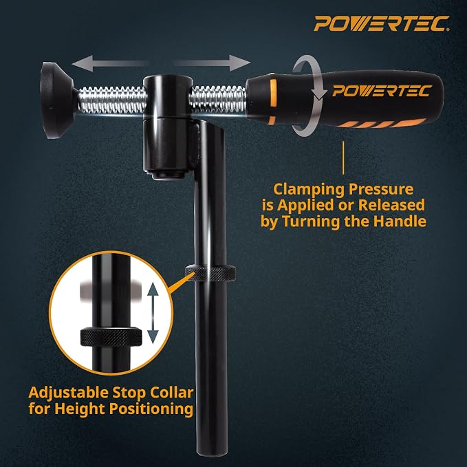 POWERTEC 71774-P2 180° Variable Screw Clamp, Quick-Acting Swivel, Fits 3/4" Bench Dog Holes, Woodworking Clamps Series - 2 Pack