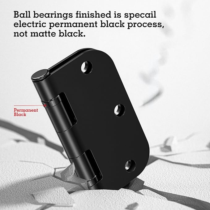 30 Pack Matte Black Ball Bearing Door Hinges, 3.5 Inch 5/8" Radius Quiet No Squeak Removable Pin Heavy Duty Steel Interior Hinges with Screws for Bedroom Bathroom Home Indoor Use Door Accessories