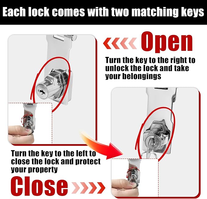 2Pcs Keyed Hasp Locks Twist Knob Keyed Locking Hasp Stainless Steel Chrome Plated Hasp Lock Catch Latch Safety Lock Suitable for Small Doors Cabinets Silver