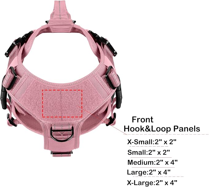 ICEFANG No Pull Tactical Dog Harness for Large Dogs,Adjustable Dog Vest | Control Handle,MOLLE Panel,Front Hook,3 Leash Clips,Soft Padded,for walking training,Pink,Large