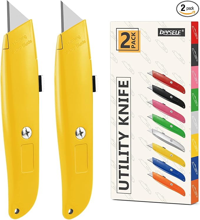 DIYSELF 2Pack Utility Knife Box Cutter Retractable Blade Heavy Duty PVC Pipe Cutter(Yellow)
