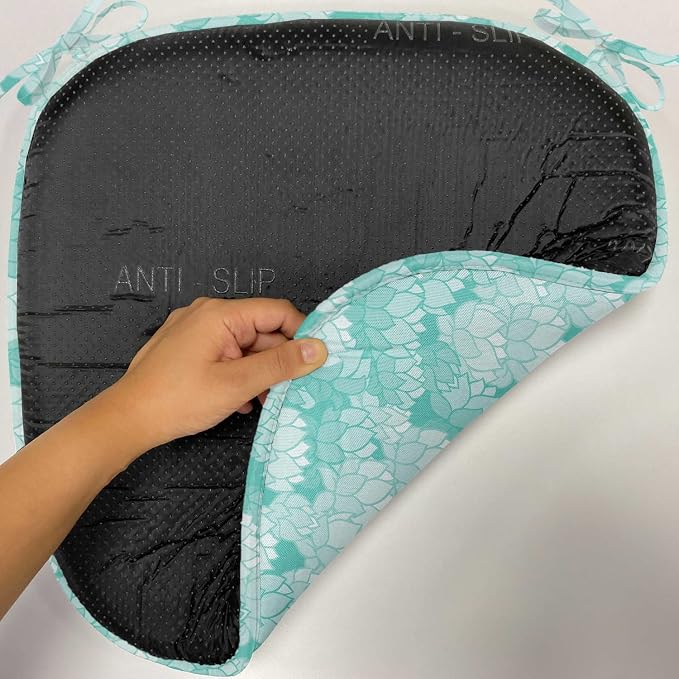 Lunarable Aquamarine Chair Seating Cushion Set of 8, Retro Design Continuous Pattern of Abstract Flowers, Anti-Slip Seat Padding for Kitchen & Patio, 16"x16", Turquoise Pale Seafoam