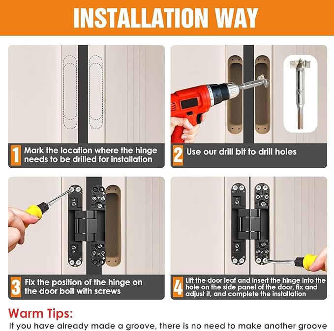 6" Hidden Door Hinge/Concealed Hinges,Invisible Hinges,Invisible Door Silent 180 Degree Swing Hinge 3-Way Adjustable Butt 6 x 2.5 x 1inch (Black, 6 inches)