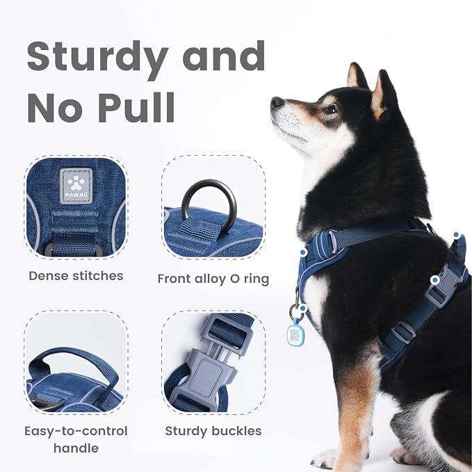 Pawaii No Pull Dog Harness with Pet ID Tag, Reflective Vest | Built for safer walks with a QR Pet ID Tag, front no pull clip, reflective trim, control handle and breathable mesh lining