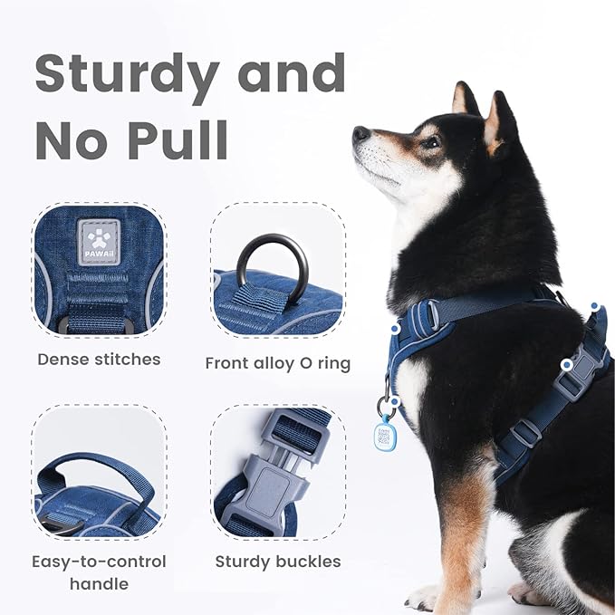 Pawaii No Pull Dog Harness with Pet ID Tag, Reflective Vest | Built for safer walks with a QR Pet ID Tag, front no pull clip, reflective trim, control handle and breathable mesh lining