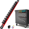 Reniteco Magnetic Screwdriver & Wrench Organizer, 12-Slot Tool Holder | Heavy-Duty Aluminum Alloy Rail Tool Holder, Flexible High-Tension Tool Clips, Magnetic Base, Tool Box Drawer or Wall Mount