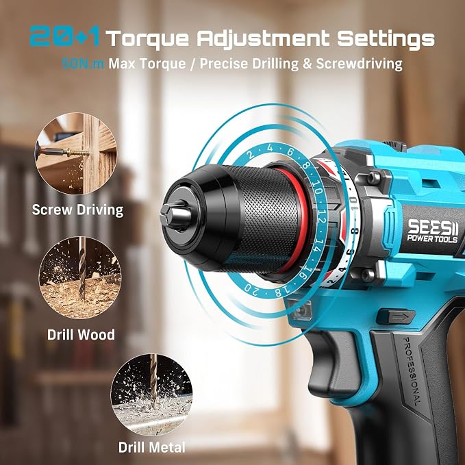 Seesii Impact Wrench Drill Driver,Power Tool Combo Kit For Car Home DIY | 1000N.m Impact Gun,1/4" 180N.m Impact Driver and 3/8" 50N.m Cordless Drill,2 * 4.0Ah Bartteris,Brushless,Fast Charger