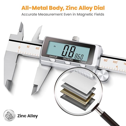 HARDELL Digital Caliper 12 Inch, Rechargeable All Metal Electronic Micrometer with Backlit LCD, Inch/mm/Fraction Conversion, Auto-Off – Measuring Tool for DIY, 3D Printing, Workshop & Household