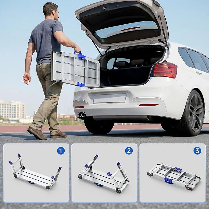 Loyoda Work Platform for Adults, Aluminum Foldable Long Step Stool Adjustable Height, Lightweight and Durable Portable Outdoor Aluminum Step Ladder, Maximum Load Capacity of 800 Pounds.
