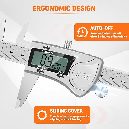 HARDELL Digital Caliper, IP54 Waterproof Caliper Measuring Tool with 3-Batteries & Extra Cover, All Stainless Steel Heavy-Duty Vernier Caliper Micrometer, Inch/MM/Fraction for DIY/3D-Printing