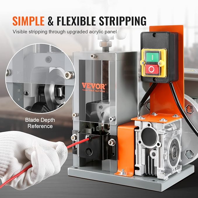 VEVOR Electric Wire Stripping Machine, 0.06''-1.18'' Automatic Wire Stripper, 180 W, 60 ft/min with Visible Stripping Depth Reference Electric Wire Stripper, Copper Stripper