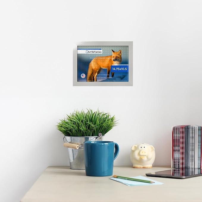 ArtToFrames Puzzle Frame for Buffalo Games 48, 72, 100 Piece Jigsaw Puzzles, 14.75x10.5 Inch (37x27 cm), Antique White Engineered Wood with Regular Glass, Ready to Hang Puzzle Display