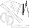 1 Set Plastic Geometry Math Set, Measuring Tool Includes Clear Ruler 12 Inch 6 Inch 6 and 3.8 Inches Protractor 45/60 Degree Triangle Rulers Compass for Office Drawing Drafting Engineering