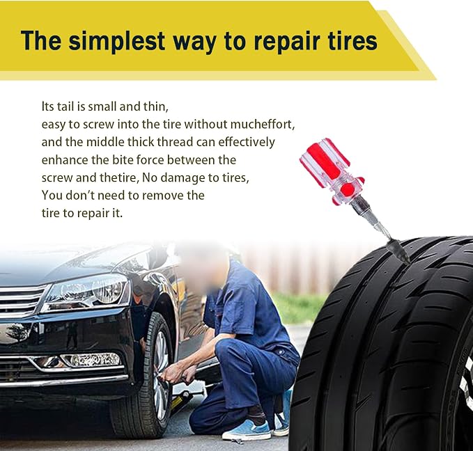 40PCS Tire Repair Rubber Nail, Vacuum Tire Repair Kits Spiral Rubber Nails, Tire Screw Plug Fast Tool Self Service Tire Repair Nail for car, Motorcycle, Truck, Tractor Tire Puncture Repair