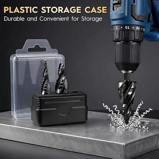 3PCS Titanium Step Drill Bit - Four Spiral Flute HSS Step Bit, Sizes from 1/8" to 7/8" with 1/4" Hex Shank, Steps Bits for Metal, Aluminum, Wood & Plastic, for Electricians & DIY