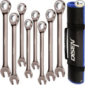 DISEN 8pcs Large Wrench Set Nickel Plating Jumbo Ratcheting Wrench Set | Metric & SAE Combination Wrench Set with Rolling Pouch 24,27,30,32mm & 1'',1-1/16'',1-1/8'',1-1/4'' CR-V Steel Father's Gift