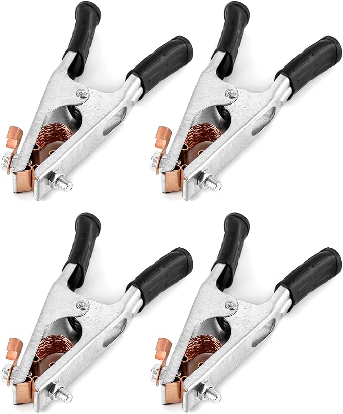 QWORK Copper Welding Ground Clamp, 4 Pack - Electroplated Earth Clip for Manual Welder